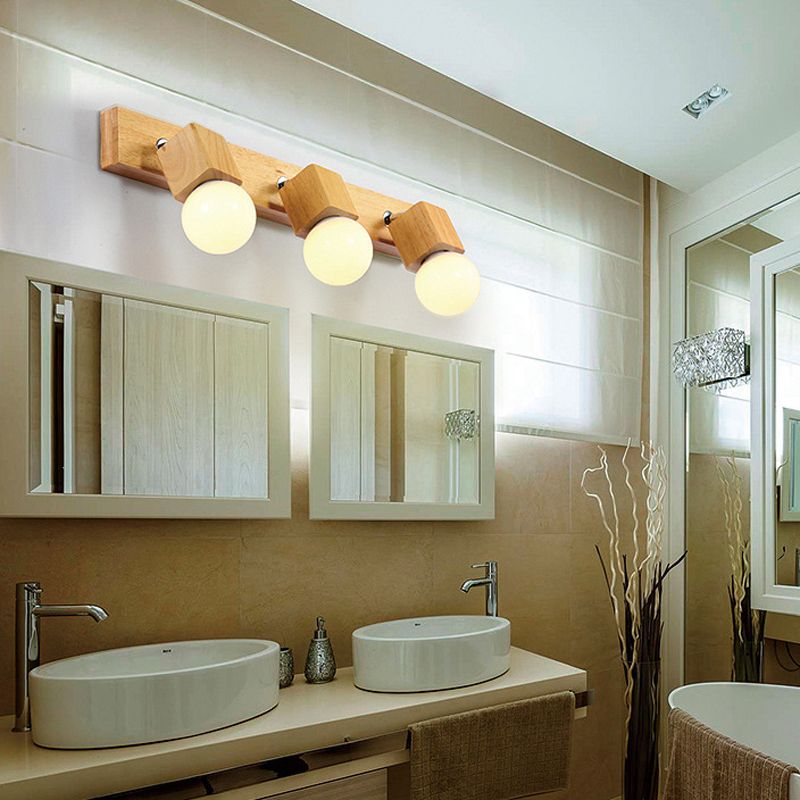 Modern Mirror Front Light Multi Lights Vanity Light with Wood for Bathroom