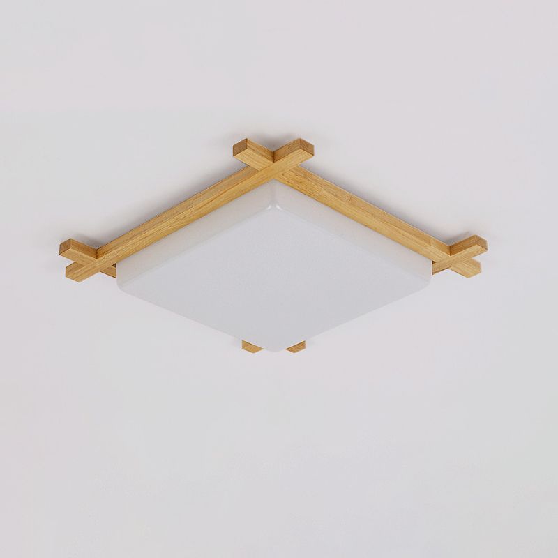 Wooden LED Flush Mount in Modern Simplicity Square Ceiling Light in Log Color