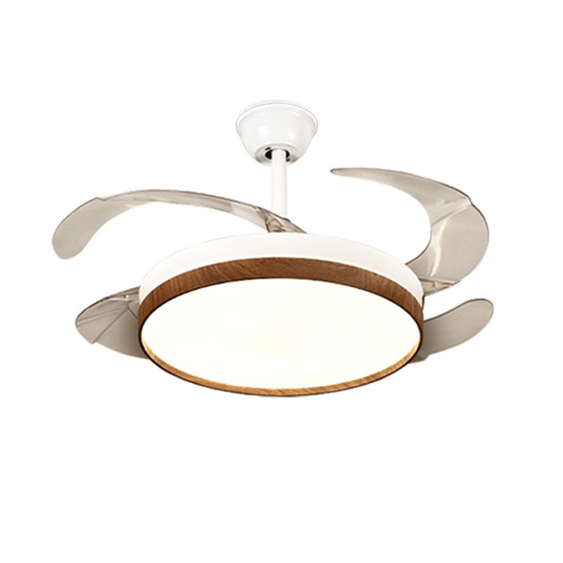 Retractable Ceiling Fan Contemporary LED Fan Light Fixture in White & Brown