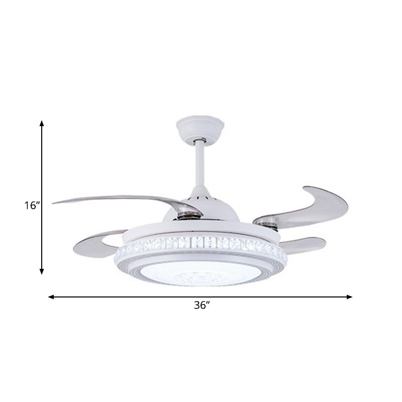 36 "W Simple Circular suspension Éclairage de ventilateur LED ACRYLIC SEMI FLUSH PLACIL LEILTURE DU BLANC avec 4 lames, télécommande / mur / télécommande et contrôle du mur