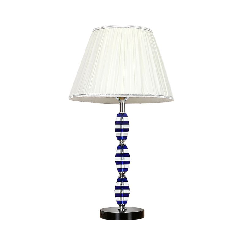 1 Head Dining Room Desk Light Modern Blue Night Table Lamp with Tapered Fabric Shade