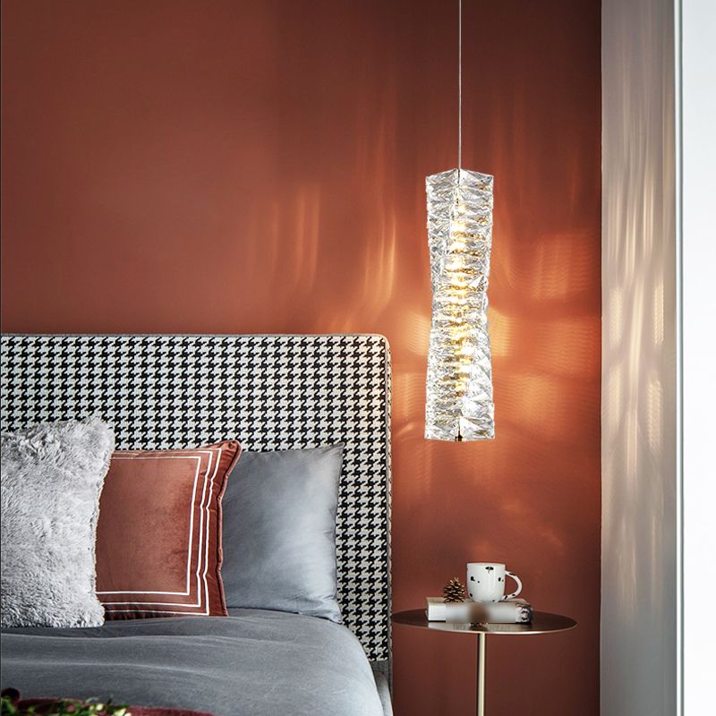 Postmodern Style Crystal Pendant Light Cuboid LED Hanging Pendant for Bedroom