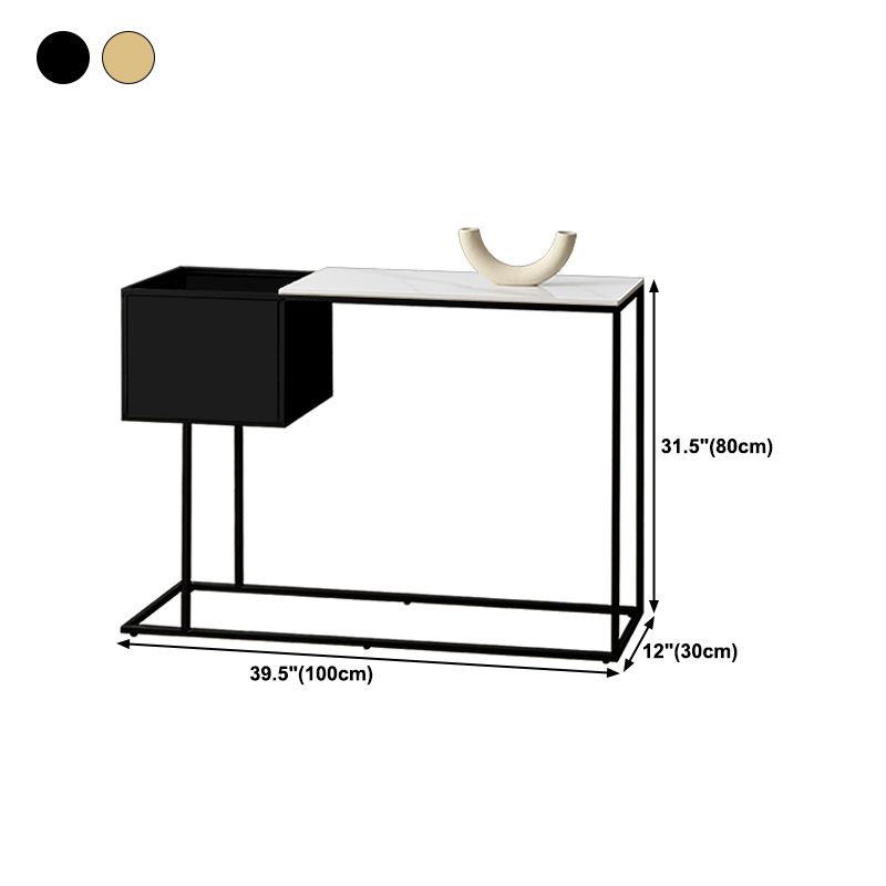 Iron Frame Base Consoe Table with Stone Top and Storage Shelf