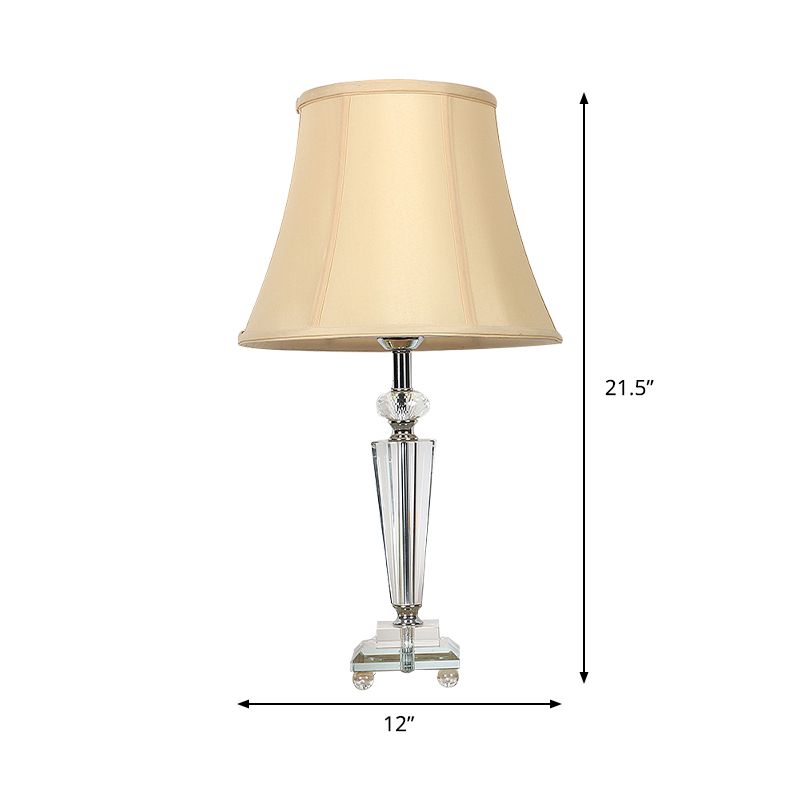 Clear Crystal Bell Nightstand Light Contemporary 1-Light Beige Night Table Lighting for Bedroom