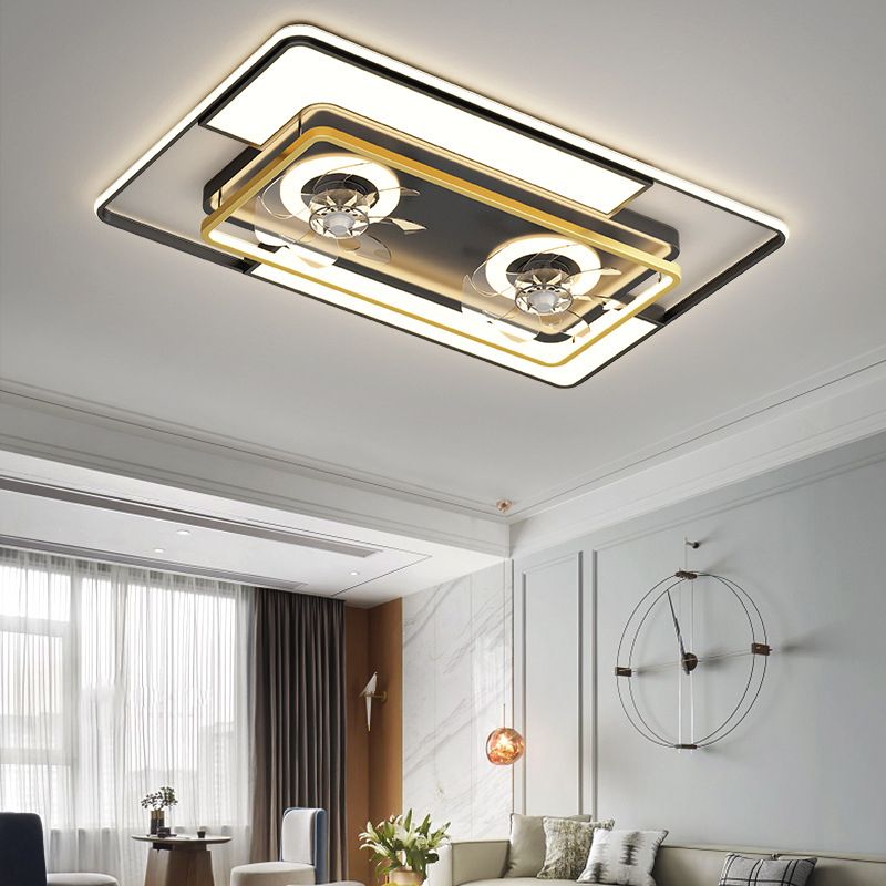 Geometric Interior LED Ceiling Fan Fixture Contemporary Black / Gold Fan Lighting