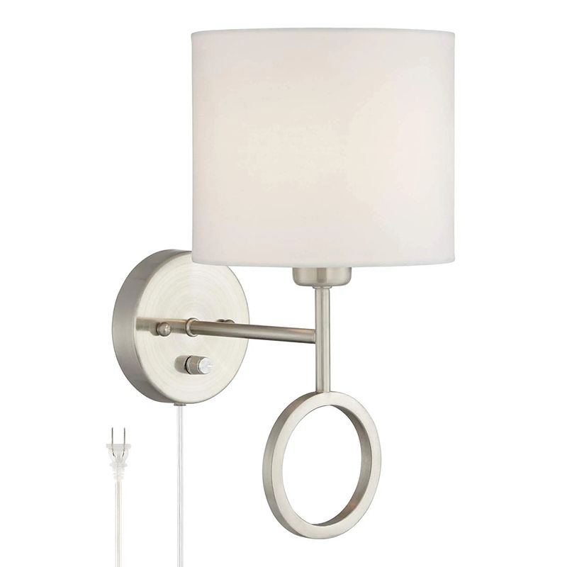 Metal Modern Wall Sconce Cylinder Shape Sconce Lights with Fabric Shade for Bedroom