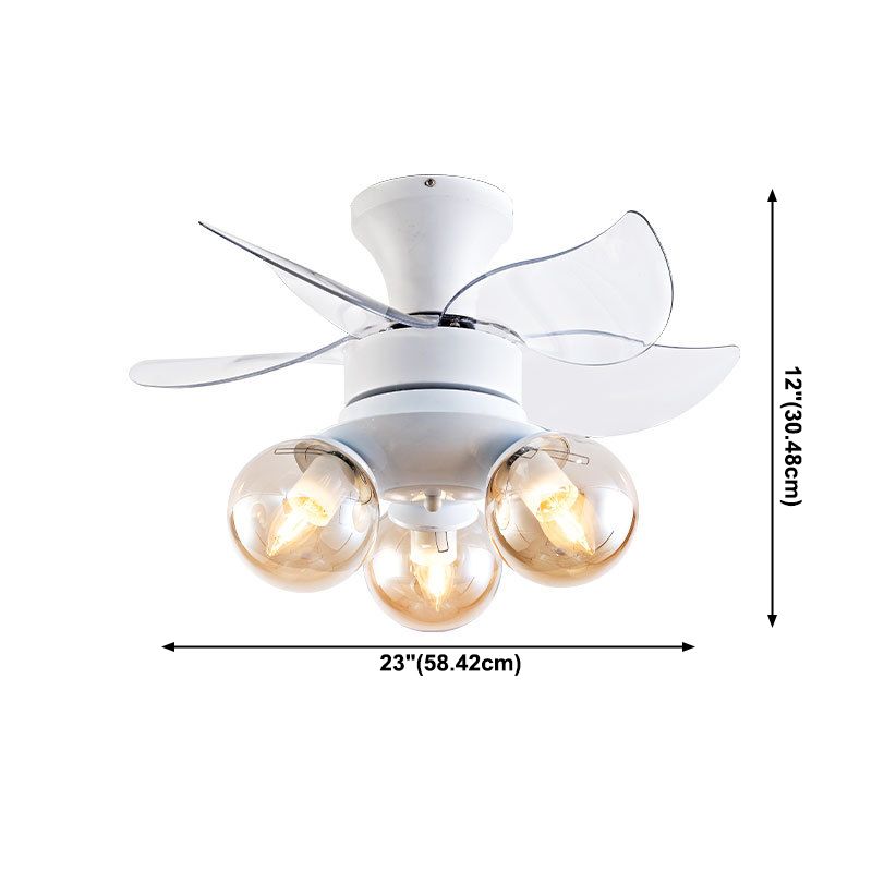 Amber Glass Ball ventilateur luminaire Enfants Style 3 ampoules Blanc Semi Flush plafond Light