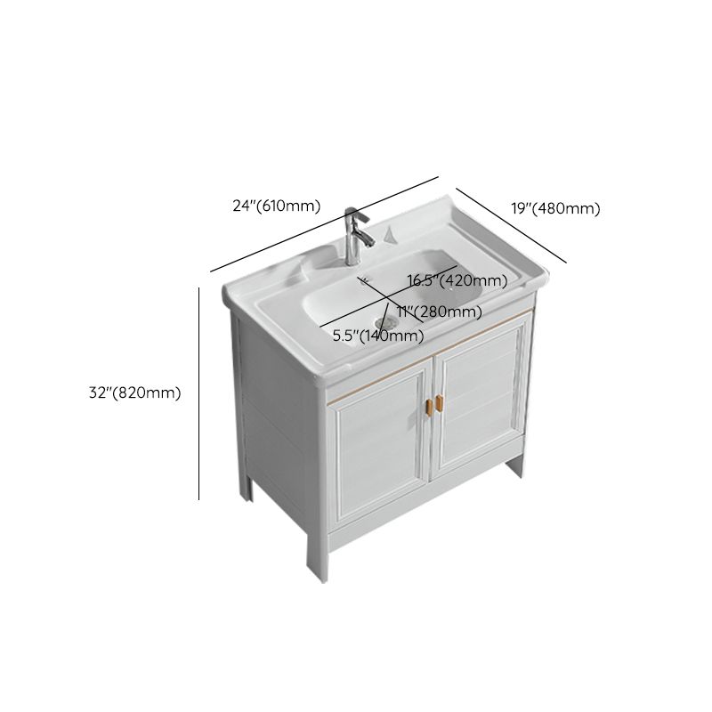 Metal Frame Vanity White 2 Doors Rectangular Single Sink Freestanding Bathroom Vanity