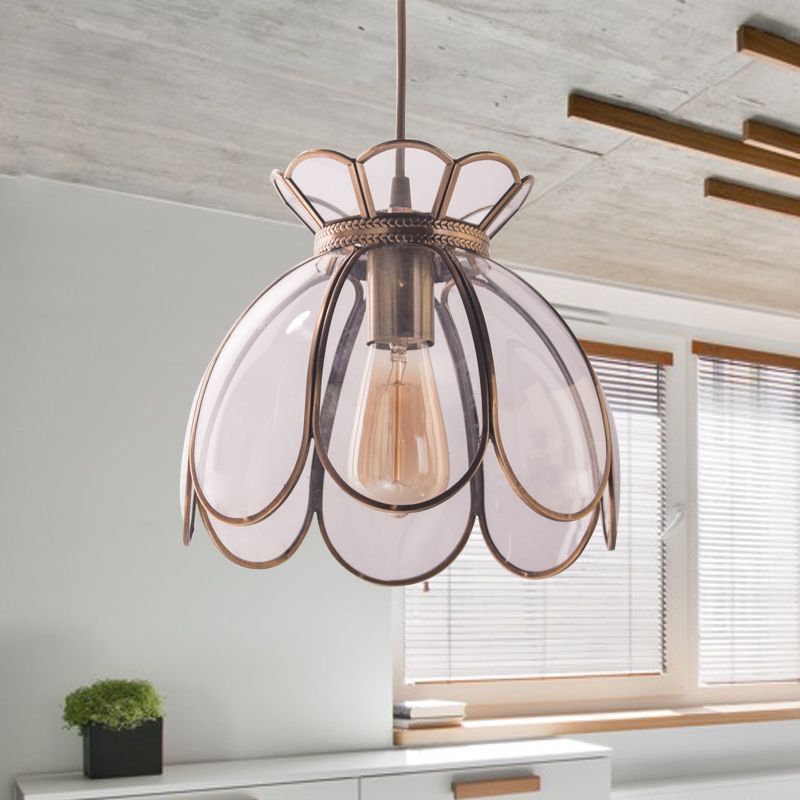 Ruffled Edge plafond hanger traditie helder glas 1 lamp hangende verlichtingsarmatuur, 9,5 "/10.5" breed