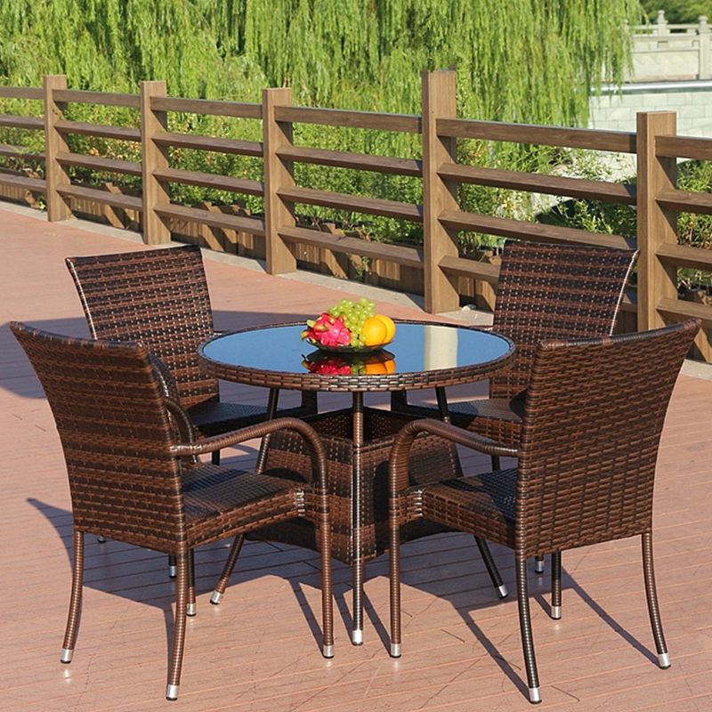 Tropical Rattan Patio Dining Chair with Arm Outdoors Dining Chairs