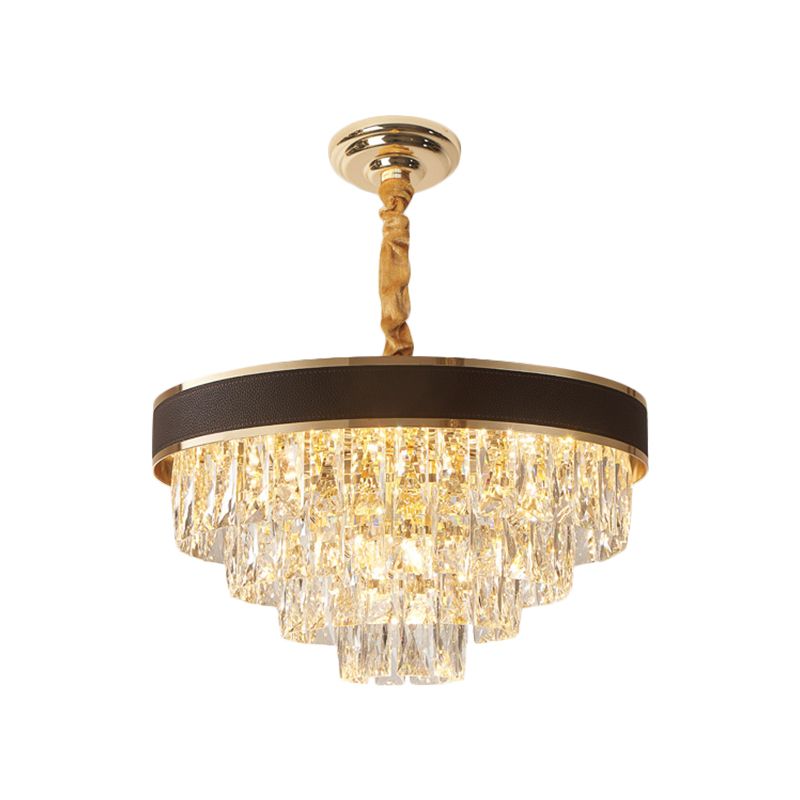 Tapered Clear Crystal Blocks Ceiling Chandelier Modern 8/10 Heads Sitting Room Suspension Lamp, 18"/23.5" Width