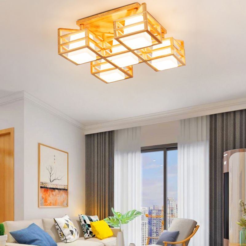 Log Color Geometric Flush Mount in Modern Creative Style Wooden Indoor Ceiling Fixture