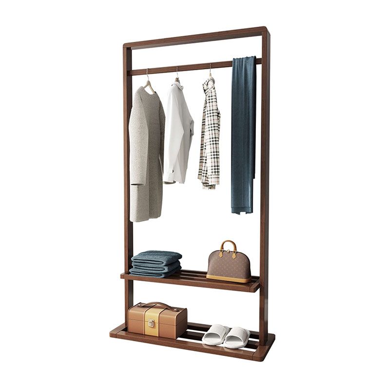 Classic Solid Wood Clothes Hanger Free Standing Coat Rack with Storage Shelving