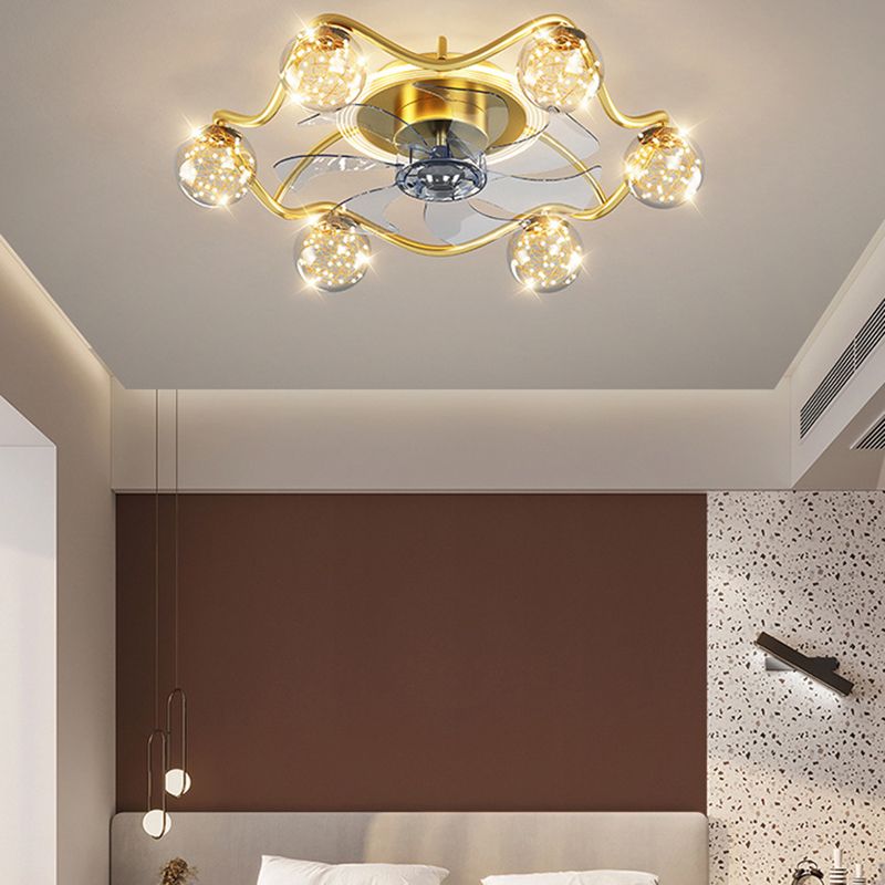 7-Blade Golden Fan with Light Modern Metal LED Ceiling Fan for Foyer