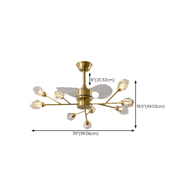 Solid Brass Ceiling Fan Chandelier Multi - Head Fan Light with Crystal Shade