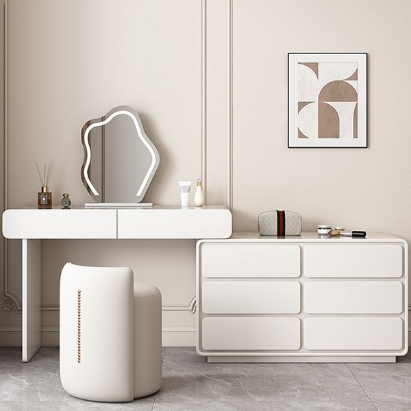 Wood White 6-Drawer Modern Lighted Mirror Vanity Dressing Table