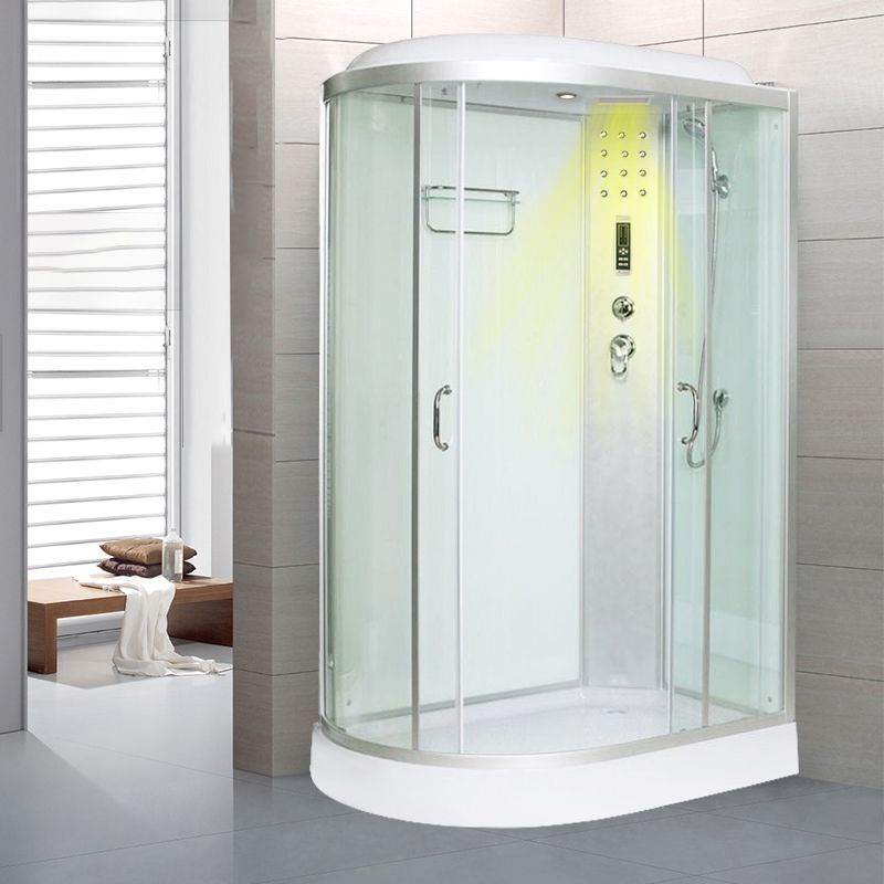 Framed Neo-Round Shower Kit Double Sliding Shower Stall with White Base