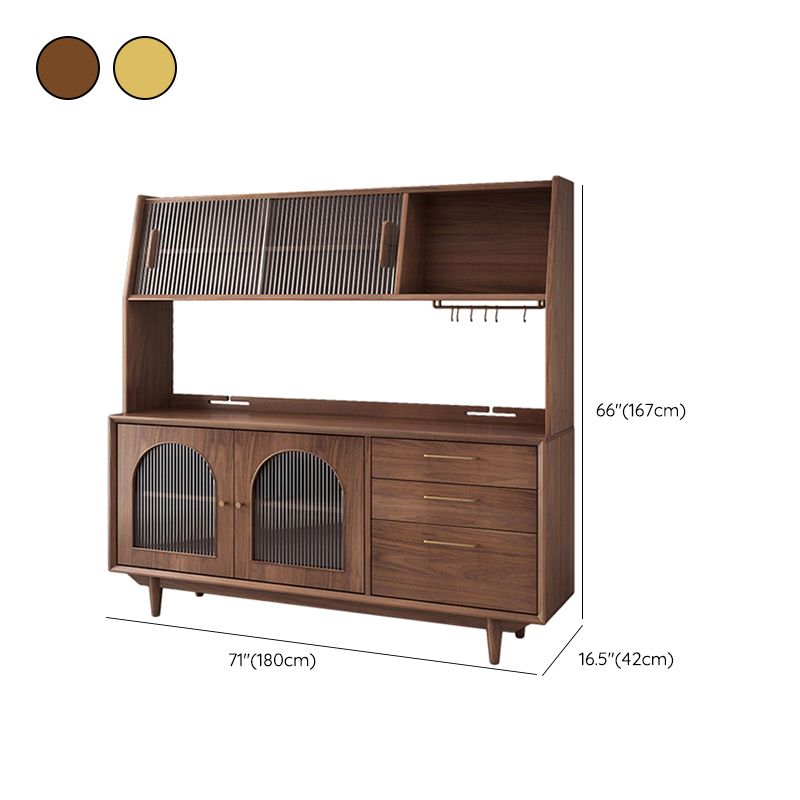 Contemporary Solid Wooden Hutch Buffet 66" H Glass Door Dining Hutch for Dining Room