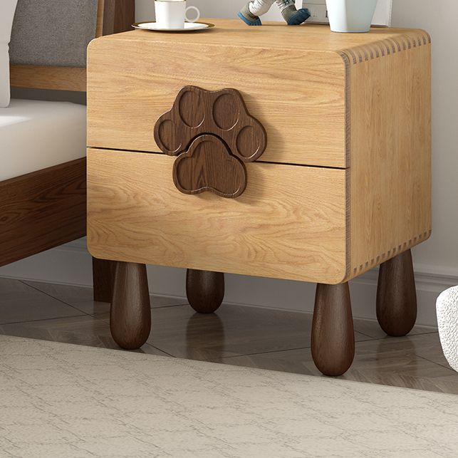 Solid Wood Kids Bedside Table Modern Oak Wood Nightstand with 2 Drawers