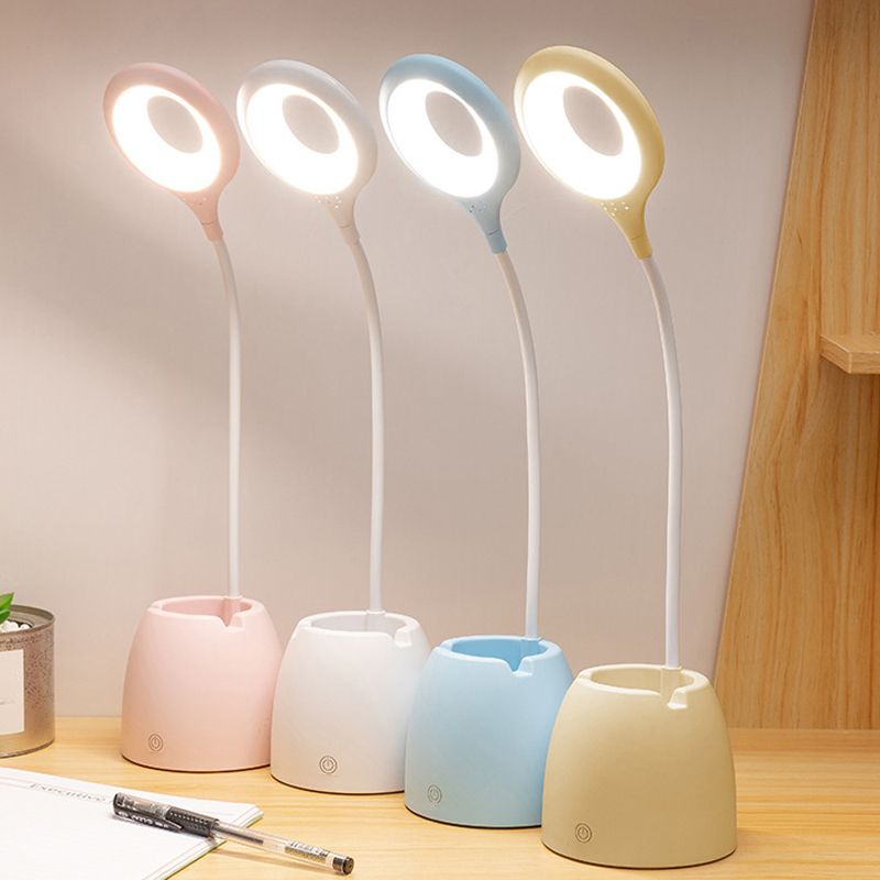 Modern Table Lamp with USB Port 1-Light Circle Plastic Table Light for Dormitory