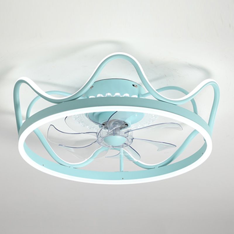 Circular LED Ceiling Fan Lamp Stylish Nordic Metal Kids Bedroom Semi Flush Mount Light