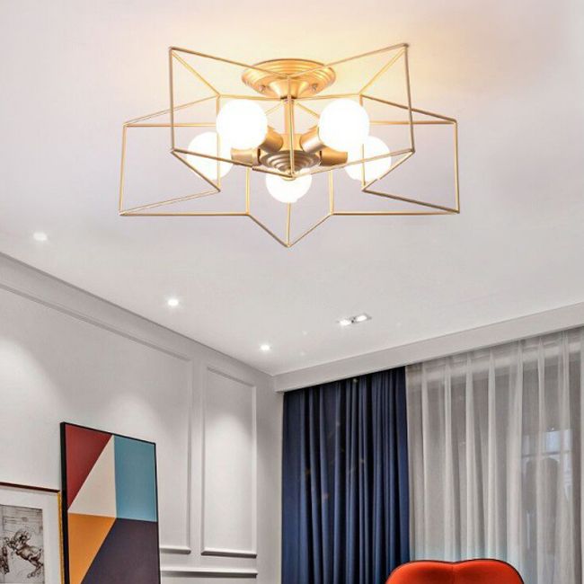 Modern Star Shape Semi Flush Mount Lighting Metal 5 Lights Semi Flush Light Fixtures