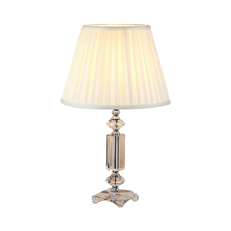 1 Bulb Tapered Pleated Shade Table Light Traditional Blue/Cream Gray/Beige Fabric Night Stand Lamp with Clear Crystal Base