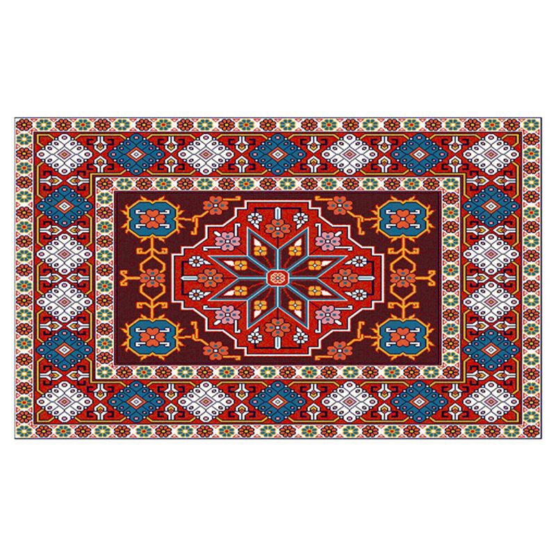 Brightly Colored Moroccan Area Rug Traditional Floral Printed Floral Printed Polyester Non-Slip Backing Carpet for Living Room