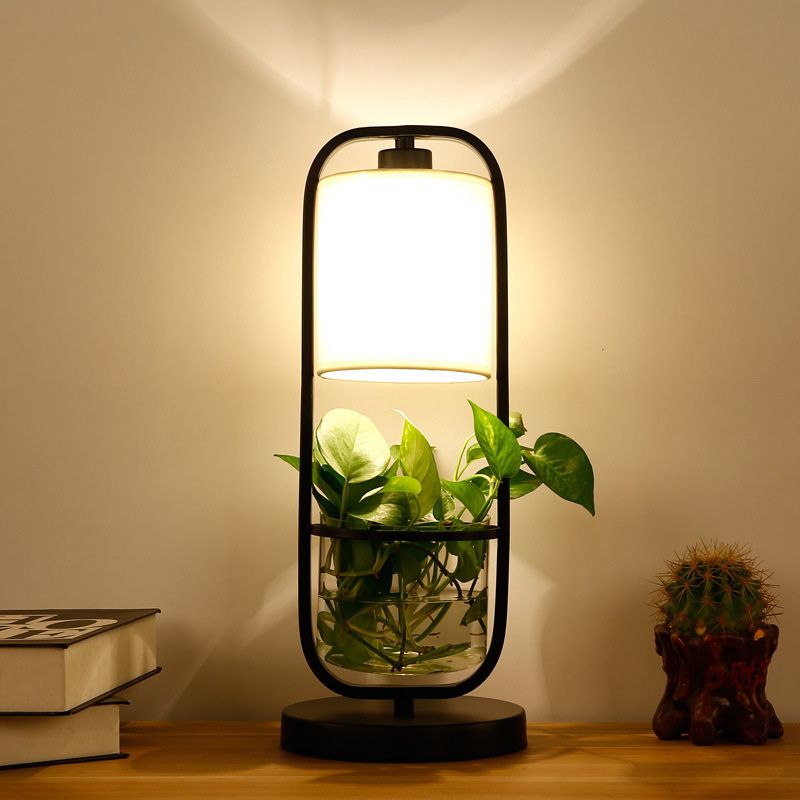 Cylinder Living Room Night Table Light Industrial Metal LED Black Nightstand Lighting