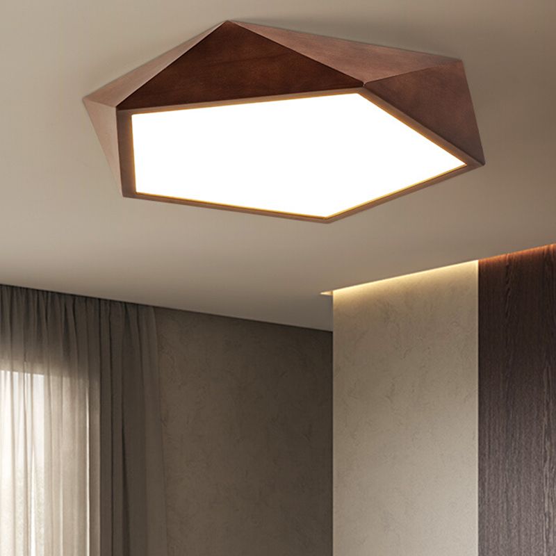 Modern LED Wood Flush Mount Geometric Shape Ceiling Lamp with Acrylic Shade for Bedroom