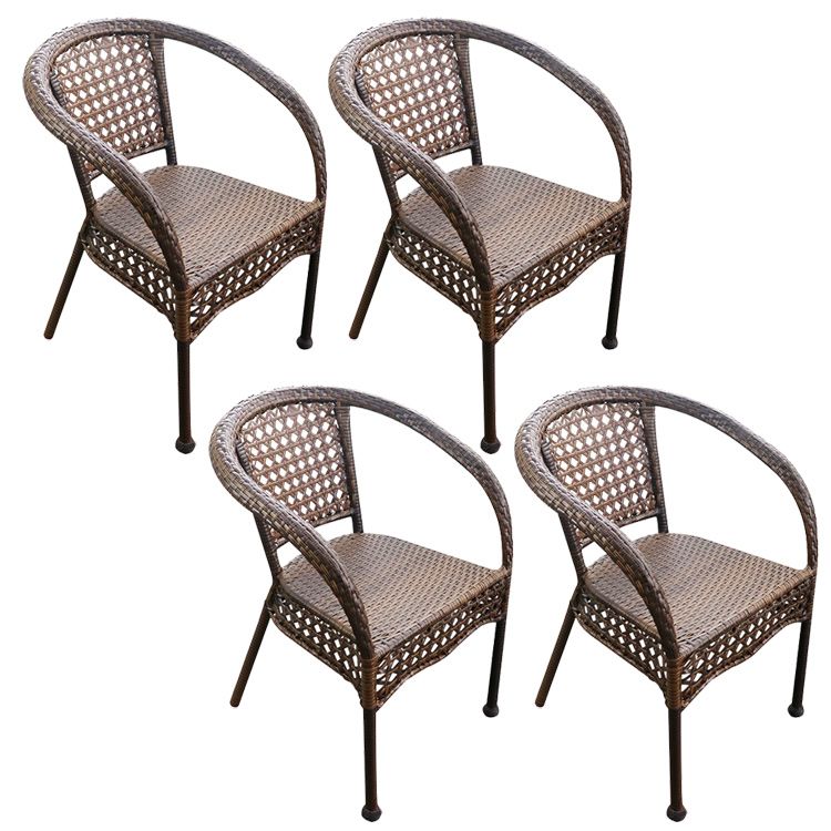 Tropical Brown Armed Chairs with Faux Rattan Open Back in Metel