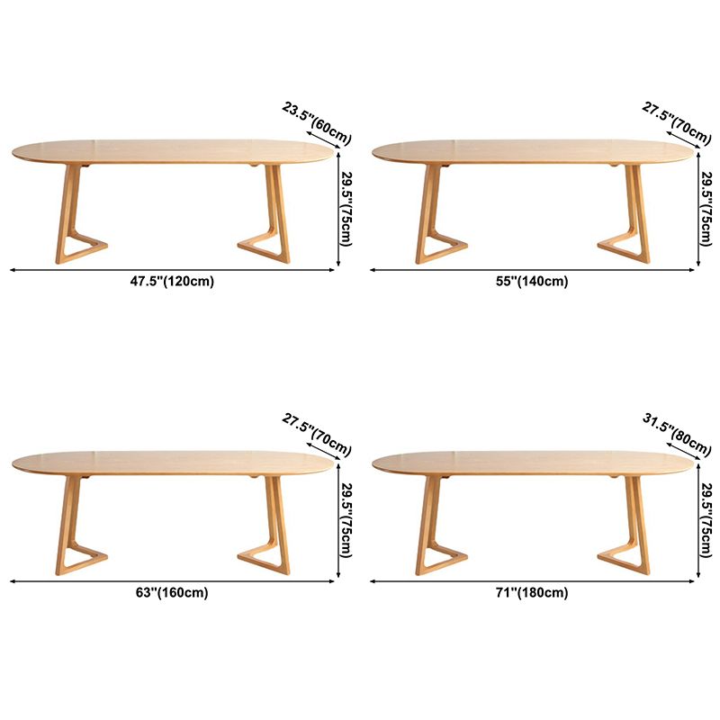 Oval Pine Solid Wood Table Modern Double Pedestal Dining Table with Wooden Base