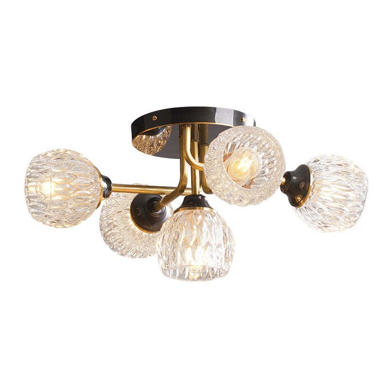 Modern Minimalist Style Spherical Ceiling Mount Light Fixture Glass 5 Lights Semi Flush Pendant Light