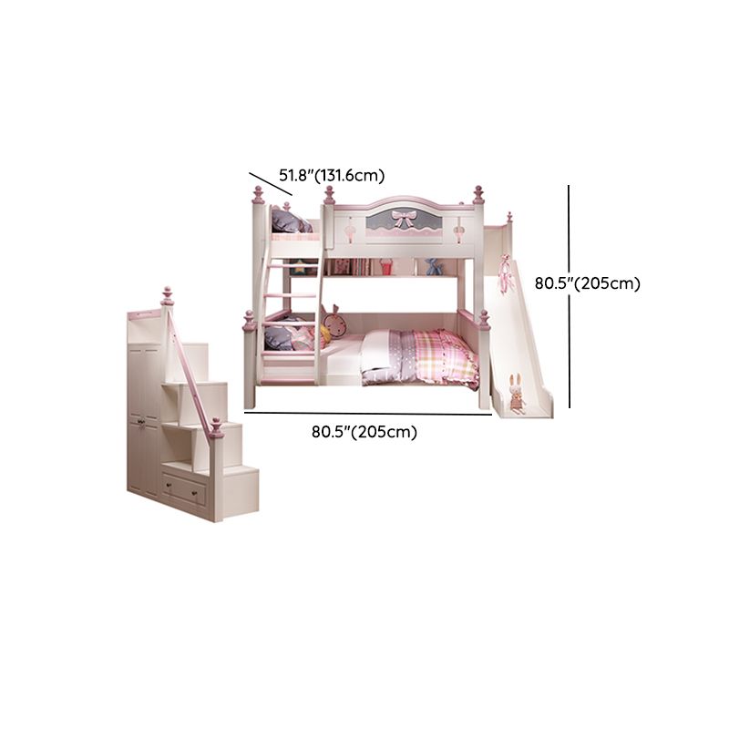 White Wood Standard Bunk Bed with Trundle Nordic Mattress Included High Bunk Bed for Girls