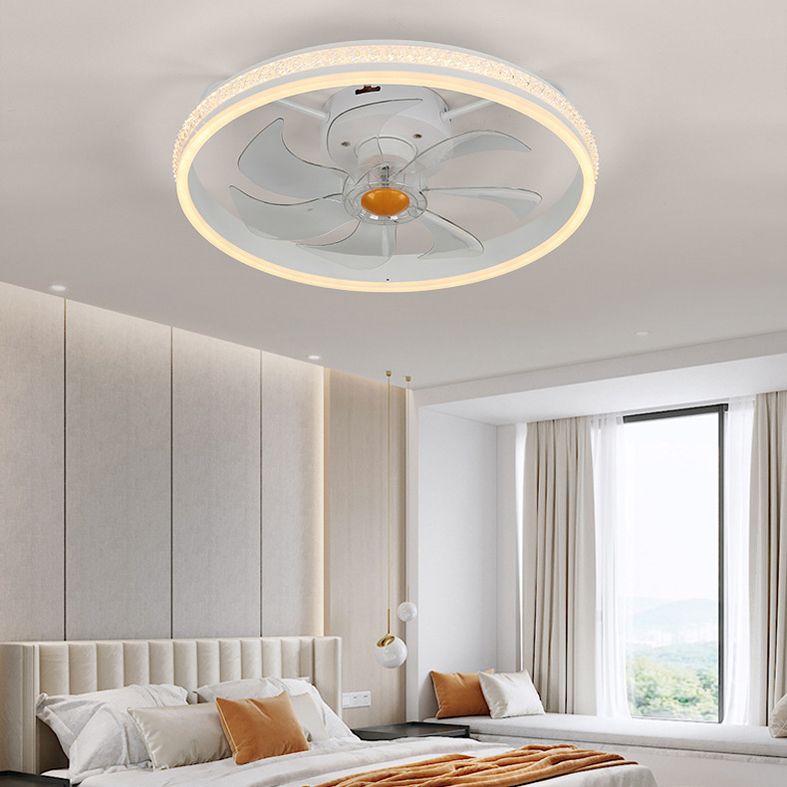 Simple Loop Shaped Fan Lamp Acrylic Bedroom Semi Flush Mount LED Light