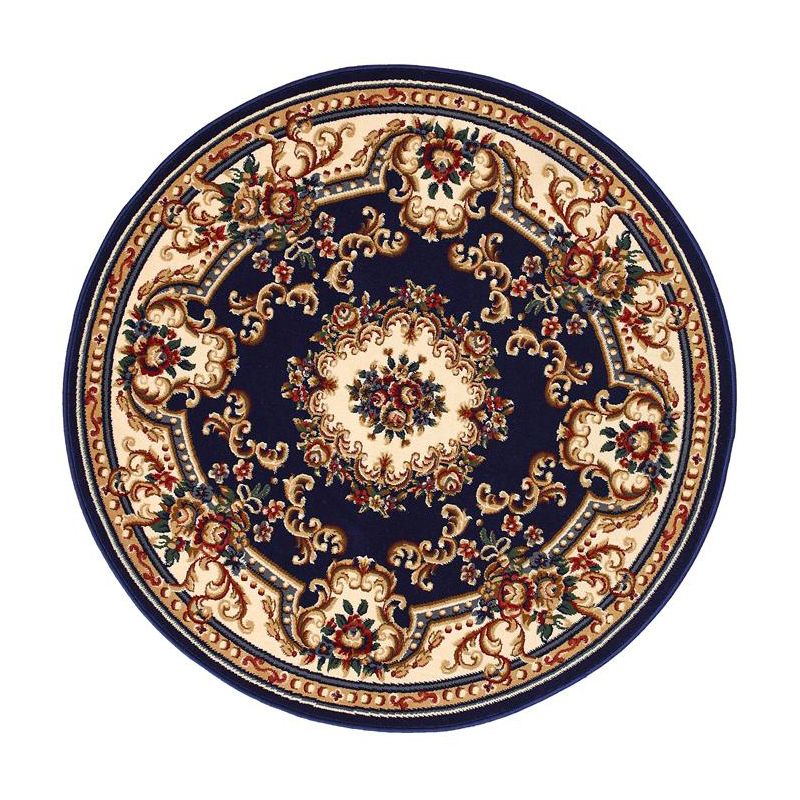 Round Floral Printed Rug Polyester Industrial Indoor Rug Stain Resistant Carpet for Adult's Bedroom