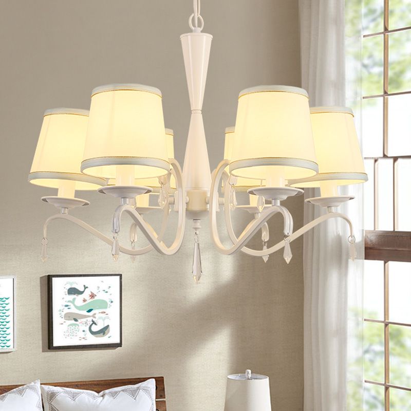 Tapered Shape Suspension Light Artistic Fabric 6 Heads Living Room Chandelier Light