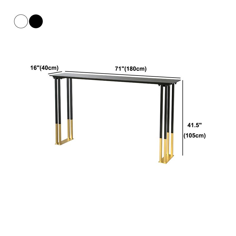 Stone Top Bar Table Traditional Luxury Rectangle Bar Table with Sled Base in Gold