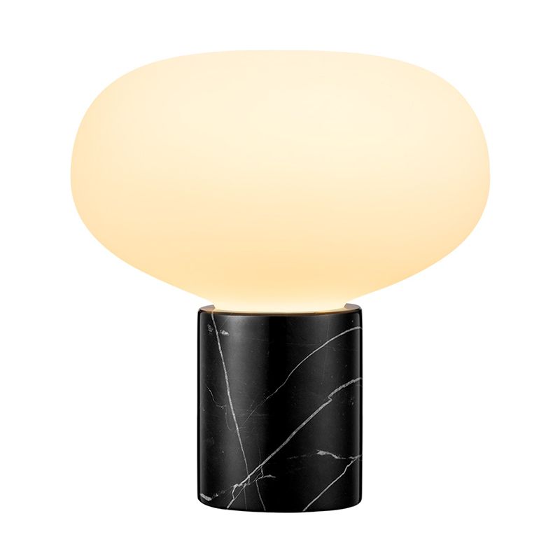 1 Head Oval Table Light Modern White Glass Small Desk Lamp in Black with Marble Base