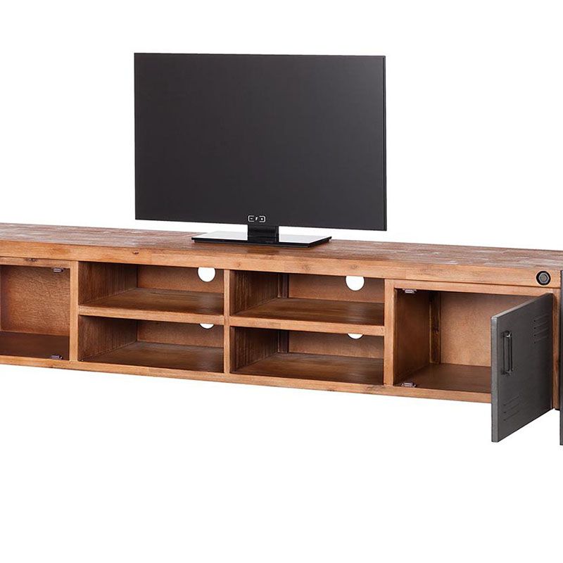 Industrial TV Media Console Solid Wood TV Media Stand with 2 Doors