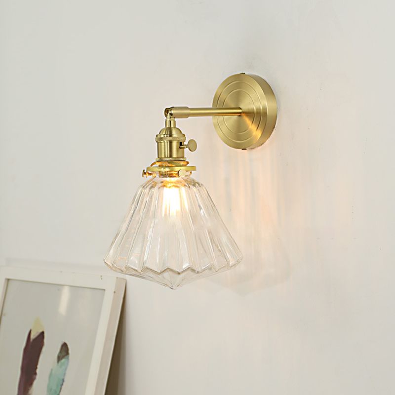 Brass Sconce Modern Style Wall Light Clear Glass 1 Light Wall Sconce for Bathroom