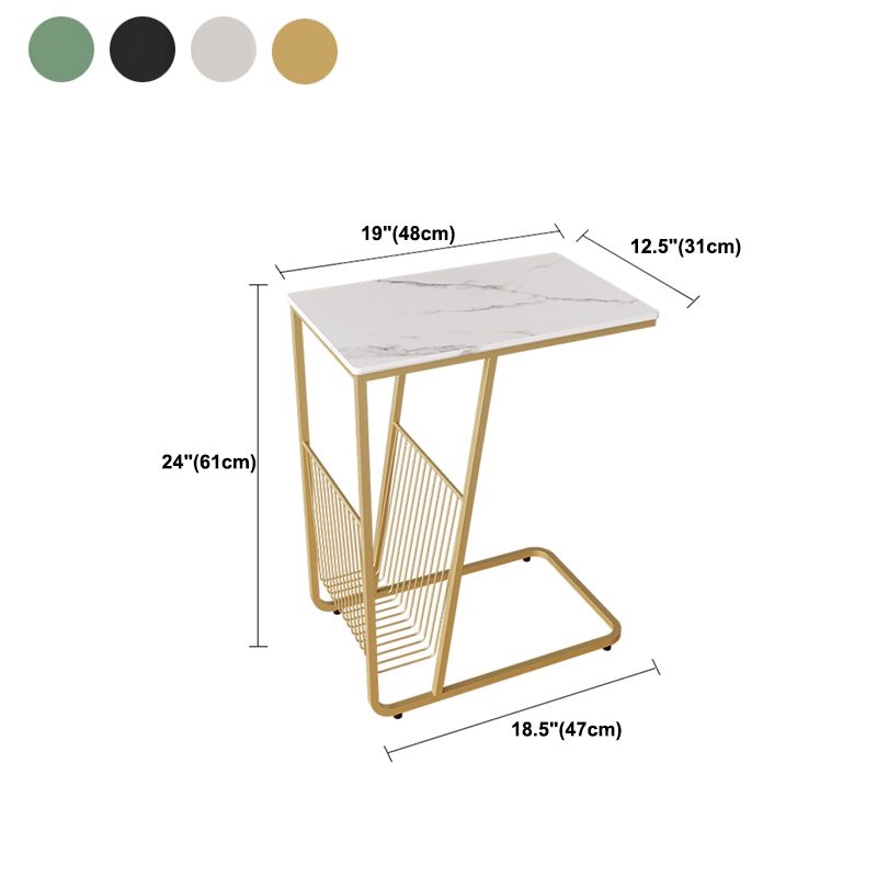 Modern 24 Inch H Nightstand Stone Top Metal Open Storage Night Table