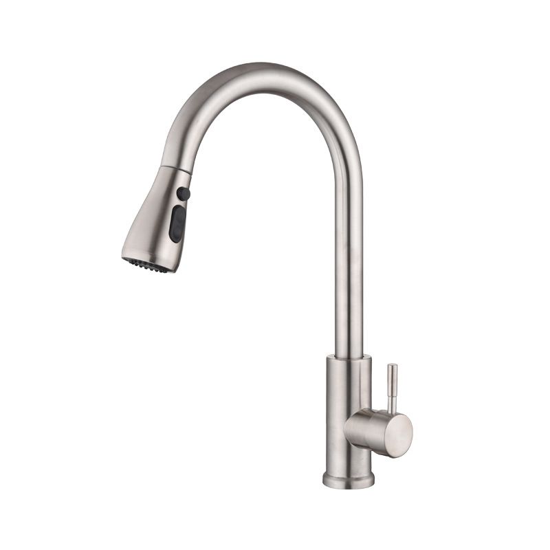 Contemporary Retractable Kitchen Faucet Stainless Steel 1-Handle High Arc Kitchen Faucet