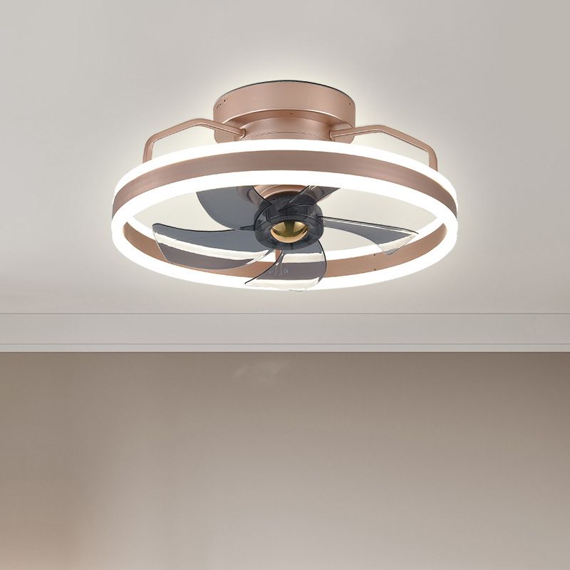 Metal Round Shape Ceiling Fans Light Modern 1-Light Flush Mount Ceiling Fan Light