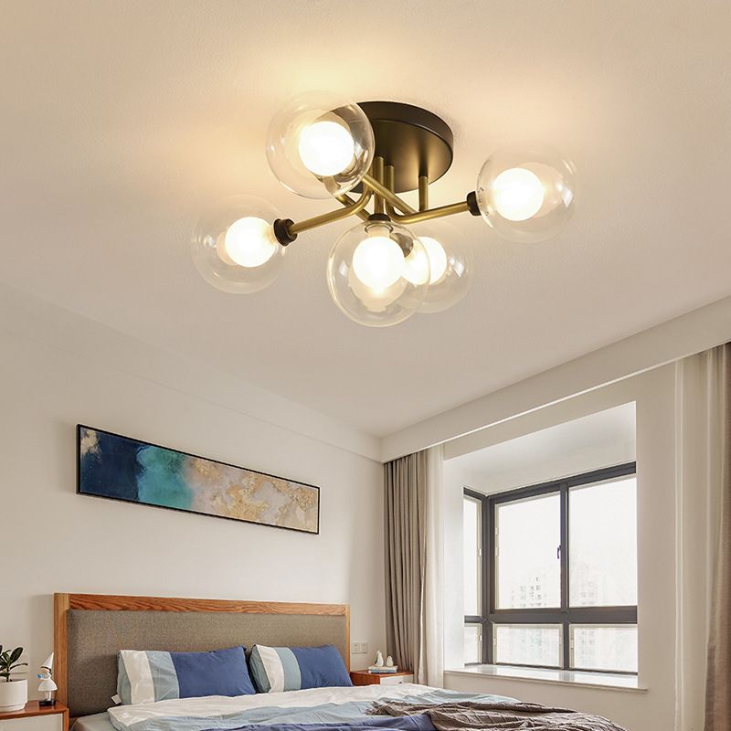 Spherical Glass Semi Flush Ceiling Light Modern Semi Flush Chandelier for Bedroom