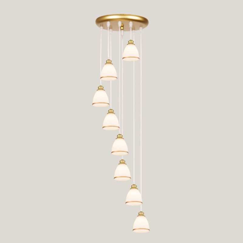 Geometrical Shade Staircase Suspension Light Glass Contemporary Multi Light Pendant