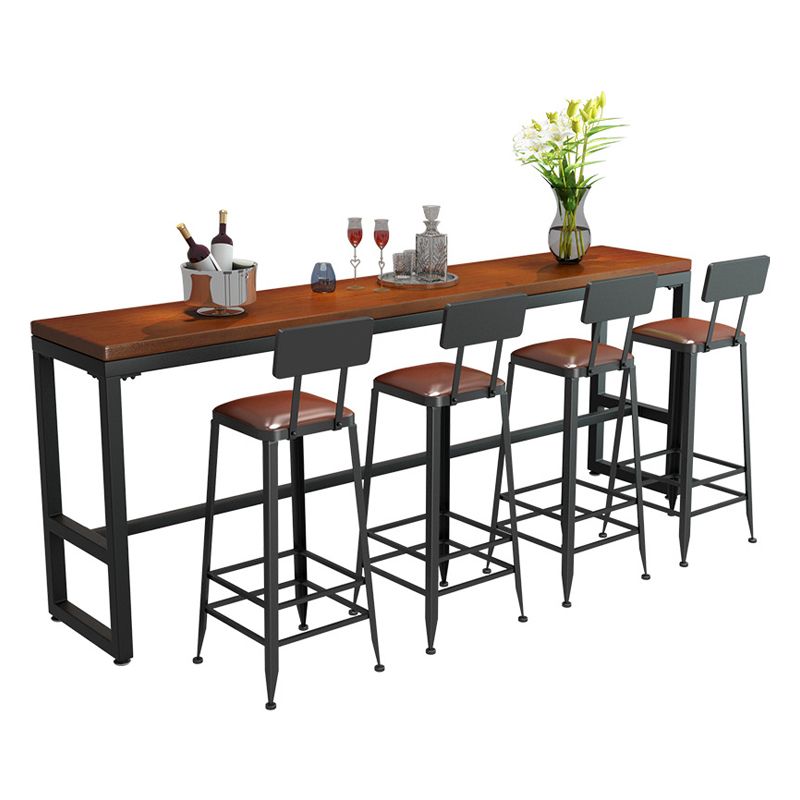 Pine Wood Bar Dining Table Industrial Bar Table with Trestle Base