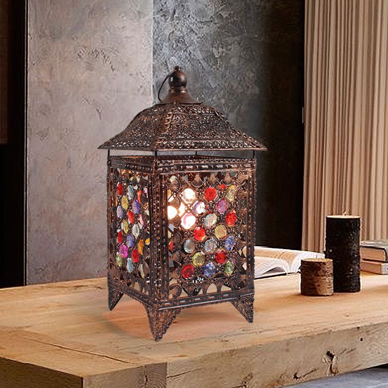 Metal Black/Brass Night Table Light Pavilion 1 Light Bohemian Nightstand Lamp for Bedroom