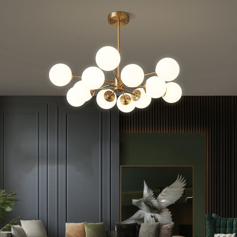 Nordic Brass Chandelier Globe Multi Light Chandelier Pendant with Glass for Living Room