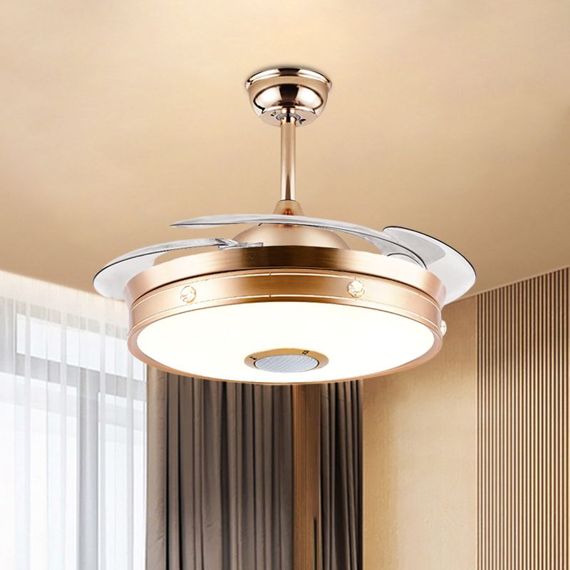 Minimalistische ronde spoelplafondventilator 3 bladen metaal LED Semi Flush Light in goud, 19 "breedte